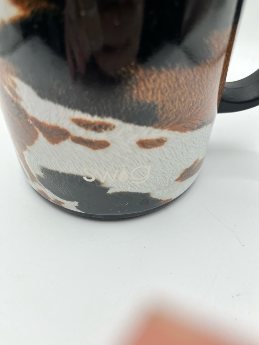 Swig Insulated Cowhide Print Travel Mug with Lid - Brown/Black/White - Picture 6 of 9
